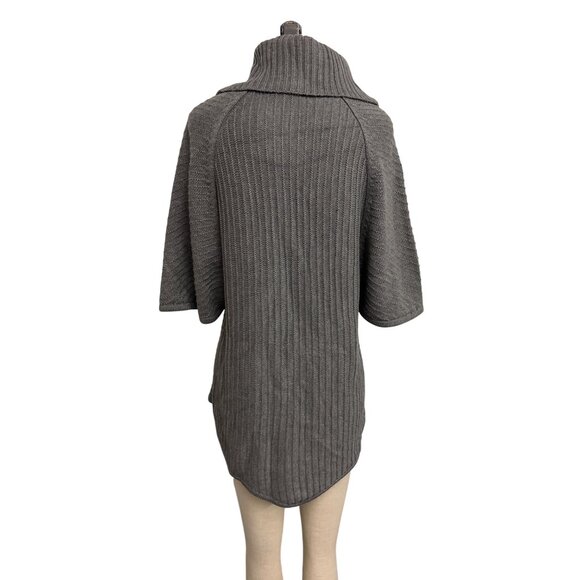 Dana Buchman Gray Knit Poncho Sweater W/ Button Detail High Collar M - Picture 6 of 12